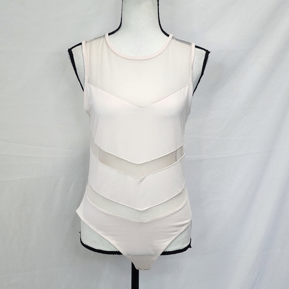 Forever 21 Nude Pink Chevron Mesh Sleeveless Bodysuit